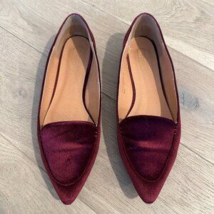 Maroon Velvet Pointy-Toe Flats, Size 10